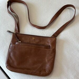 Vintage Fossil Brown Leather Crossbody Shoulder Bag Purse